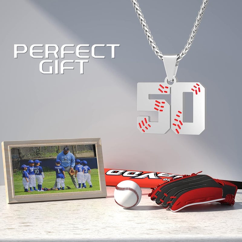 Wikavanli Personalized Baseball Jersey Number 00-99 Necklace - Stainless Steel Baseball Chain Pendant Necklace - Team Jewelry Gift for Boys, Girls, Men, Women - Image 4